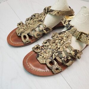 Coach Suzette Gladiator Sandals Snake‎ Print Leather Gold Buckle Women's Size 8B